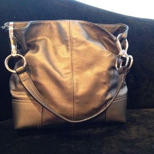 Gold faux leather handbag